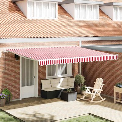 vidaXL Sklopná markíza Červená a Biela 450 × 350 cm Tkanina a hliník