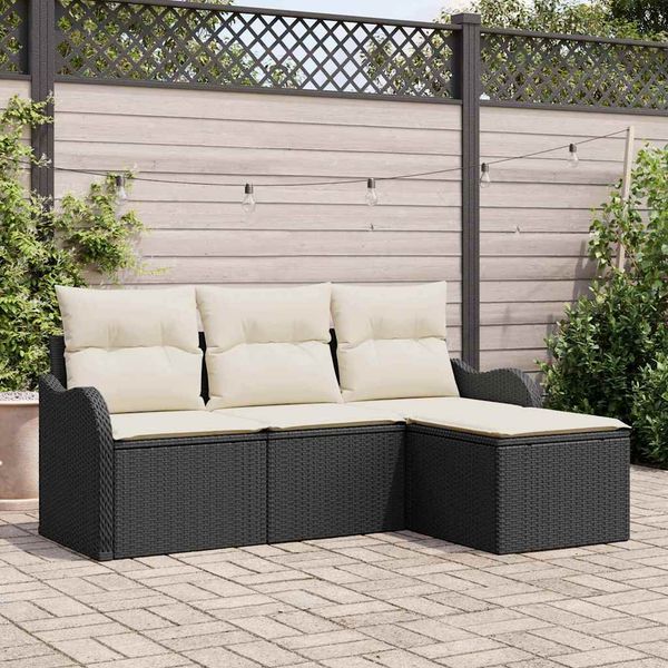 vidaXL Súprava záhradných pohoviek s vankúšom 4 pcs Čierna Poly ratan