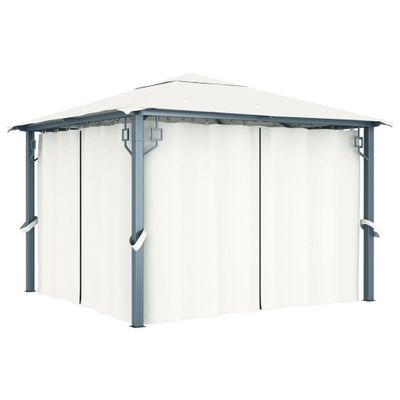 vidaXL Altánok so závesom 300x300 cm, krémový, hliník