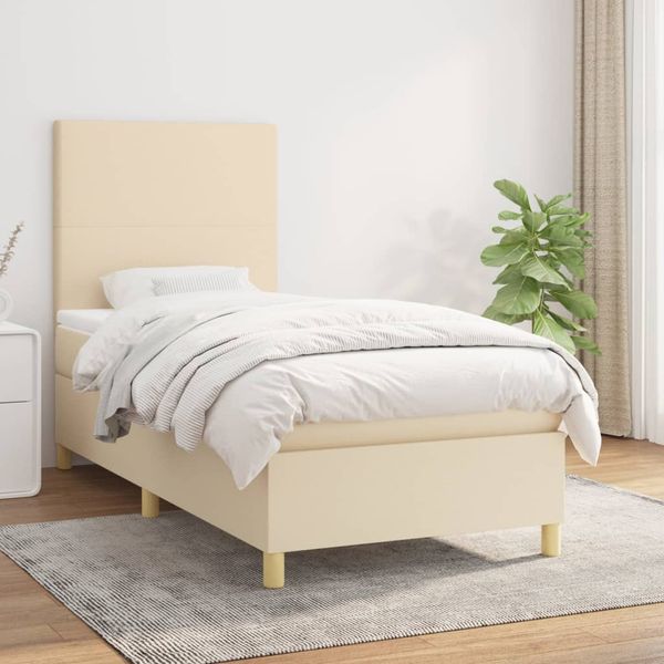 vidaXL Posteľný rám boxsping s matracom krémový 80x200 cm látka