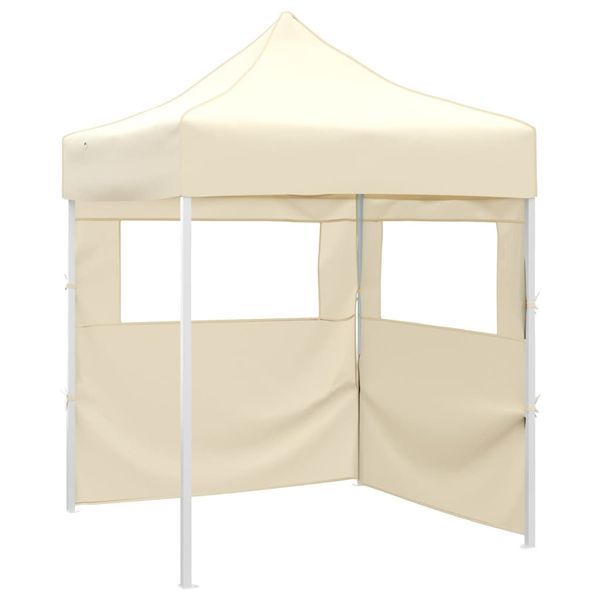 vidaXL Profesionálny skladací párty stan+2 steny 2x2 m, oceľ, krémový