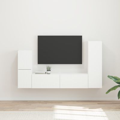 vidaXL Zostava TV skriniek Nástenný 4 pcs Biela Kompozitné drevo