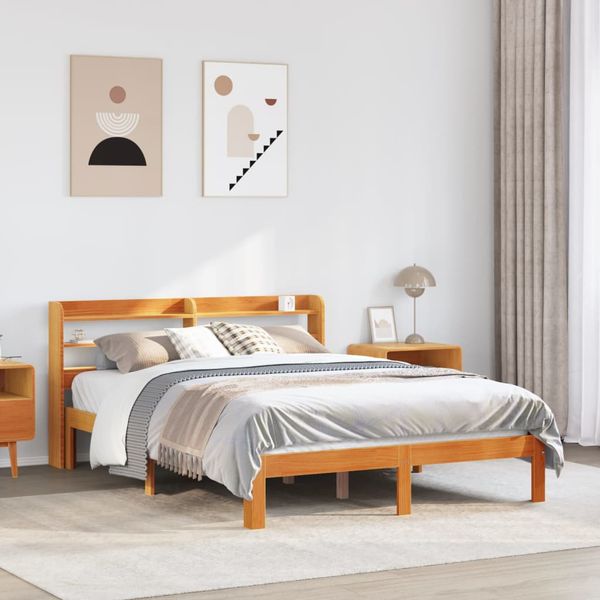 vidaXL Posteľ bez matraca voskovo hnedý 135x190 cm masívna borovica