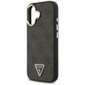 Puzdro Guess Magsafe 4G PU Kožené puzdro s trojuholníkovým logom a zlatým kovovým rámom fotoaparátu pre iPhone 17 hnedé