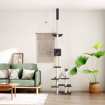 vidaXL Strom pre mačky od podlahy po strop tmavosivý 268,5-294,5 cm