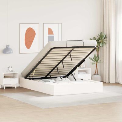 vidaXL Posteľový rám s úložným priestorom Biely 160 x 200 cm