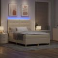 vidaXL LED box s pružinami s čelnou doskou Krémová 160 x 200 cm látka