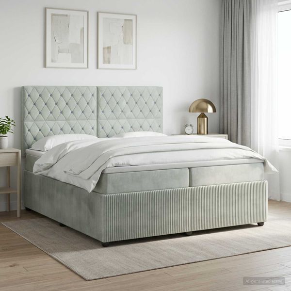 vidaXL Posteľ boxspring s matracom Svetlosivá 200 x 200 cm Zamat