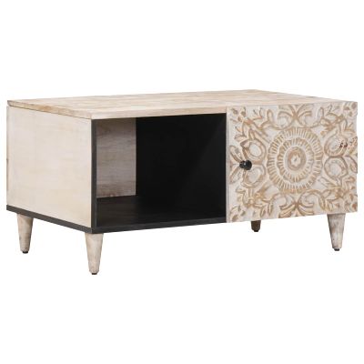 vidaXL Konferenčný stolík Biela 80 x 50 x 40 cm Masívne mango drevo