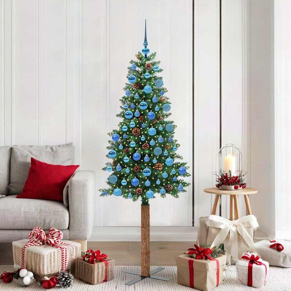 vidaXL Úzky vianočný stromček s 300 LED-i so stojanom Zelená 180 cm