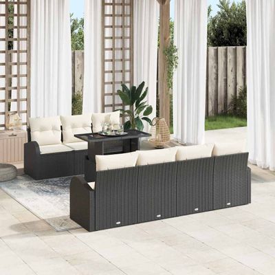vidaXL Súprava záhradných pohoviek s vankúšom 8 pcs Čierna Poly ratan