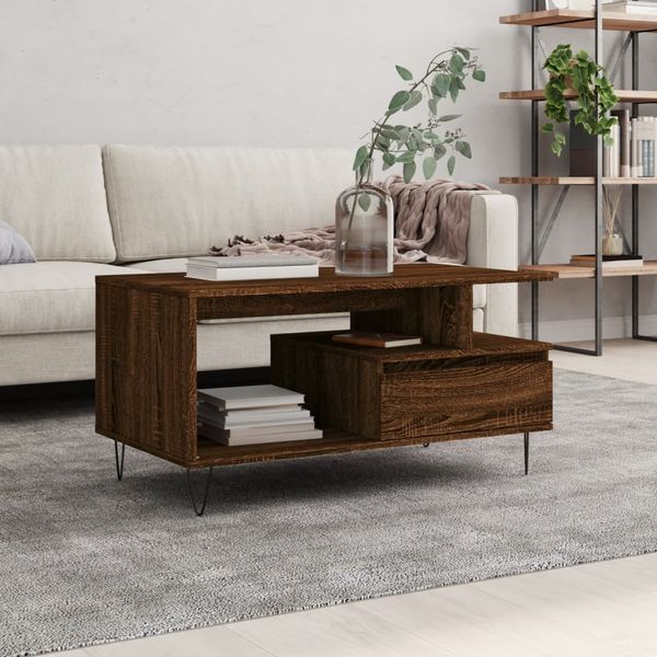 vidaXL Konferenčný stolík hnedý dub 90x49x45 cm spracované drevo