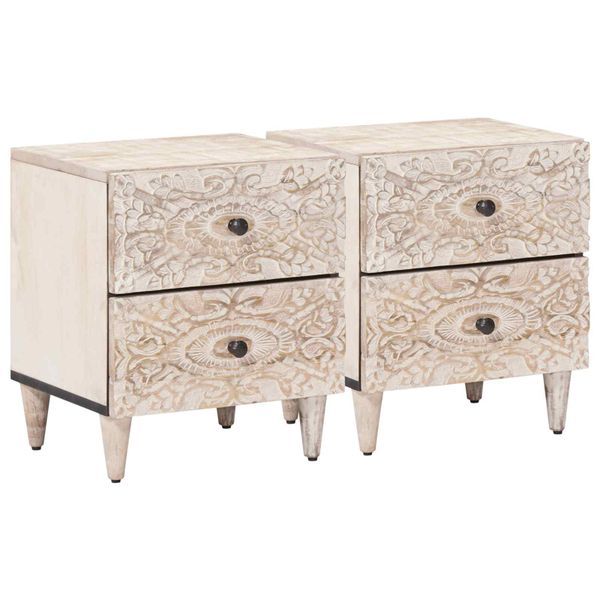 vidaXL Nočný stolík 2 pcs Biela 40 x 33,5 x 46 cm Masívne mango drevo