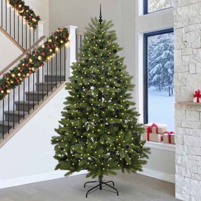 vidaXL Umelý vianočný stromček s 300 LED-i Zelená 300 cm PVC a kov