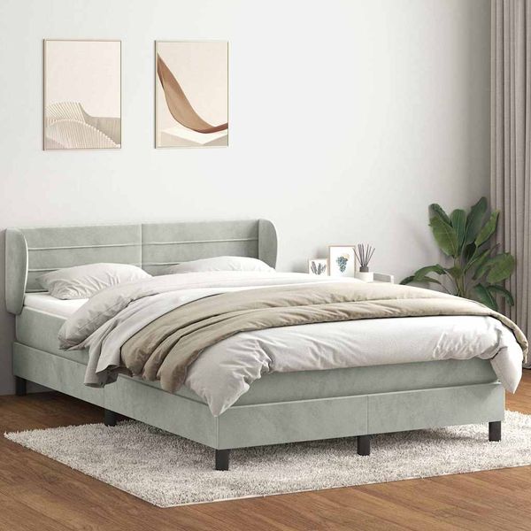vidaXL Box Spring Posteľ s matracom Svetlosivá 140x220 cm Zamat