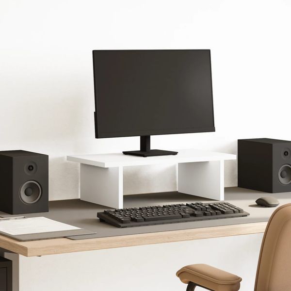 vidaXL Stojan na monitor biely 50x27x15 cm kompozitné drevo