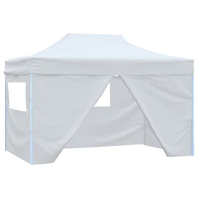 vidaXL Skladací párty stan so 4 stenami 3x4,5 m, biely