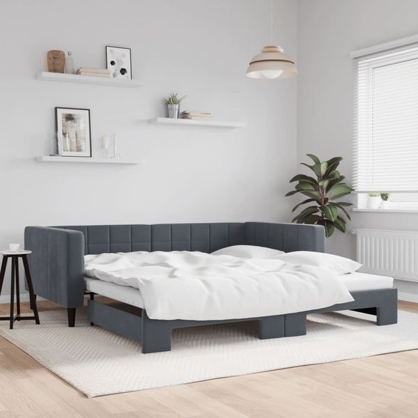 vidaXL Denná posteľ s rozkladacou posteľou tmavosivá 100x200 cm zamat