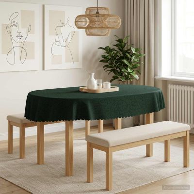 vidaXL Uterák na stôl Oválny Tmavozelená 130 x 180 cm