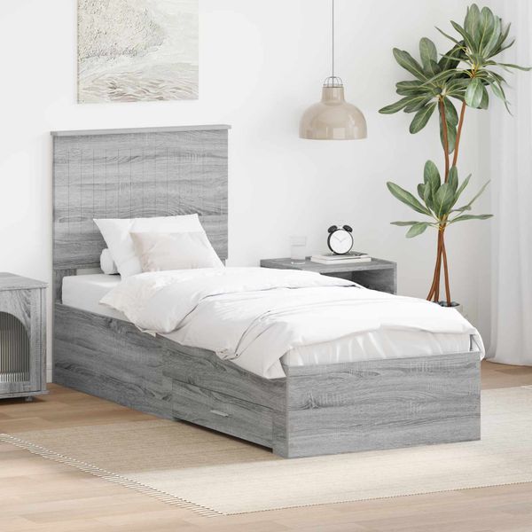 vidaXL Rám postele Sivý Sonoma a striebro 70 x 190 cm Kompozitné drevo