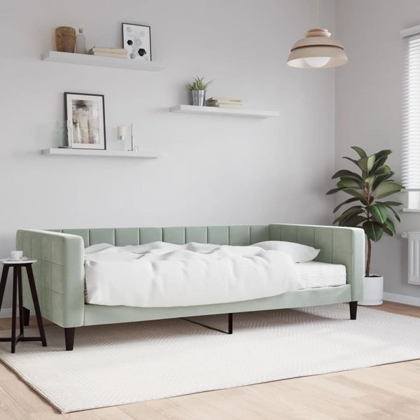 vidaXL Denná posteľ s matracom bledosivá 100x200 cm zamat