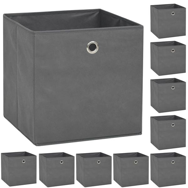 vidaXL Úložné boxy, 10 ks, netkaná textília, 32x32x32 cm, sivé