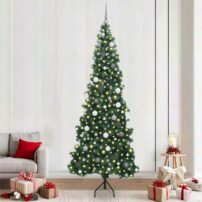 vidaXL Rohový umelý vianočný strom s 300 LED-i Zelená 240 cm PVC a kov