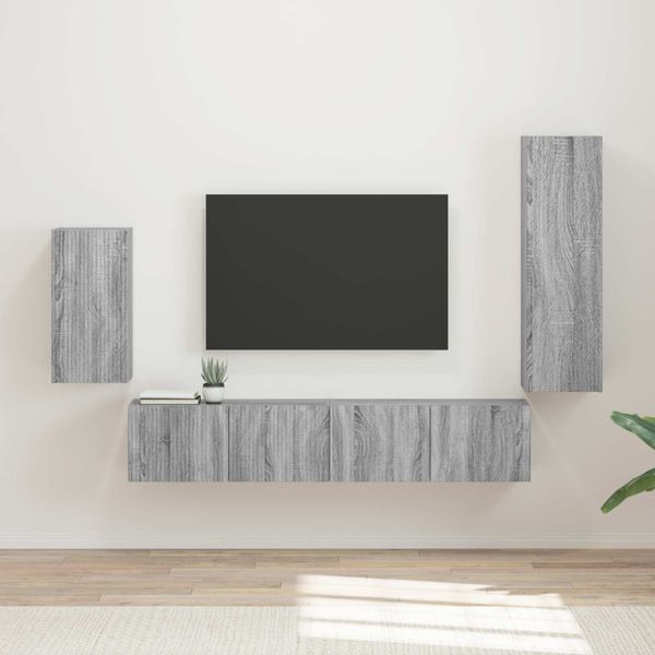 vidaXL Zostava TV skriniek Nástenný 4 pcs Sivý Sonoma Kompozitné drevo