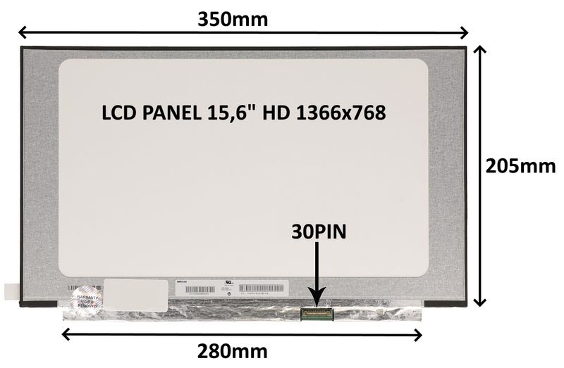 LCD PANEL 15,6'' HD 1366x768 30PIN MATNÝ / BEZ ÚCHYTOV