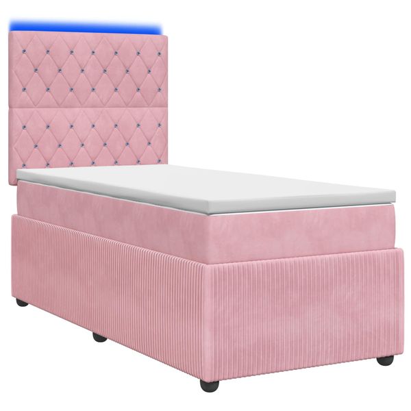 vidaXL LED boxspring posteľ s matracom Ružová 90 x 190 cm Zamat