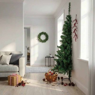 vidaXL Umelý polovičný vianočný stromček+stojan, zelený 240 cm, PVC