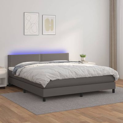 vidaXL Boxspring posteľ s matracom a LED sivá 160x200 cm umelá koža
