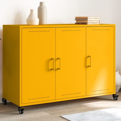 vidaXL Komoda horčicovožltá 100,5x39x7 cm oceľ