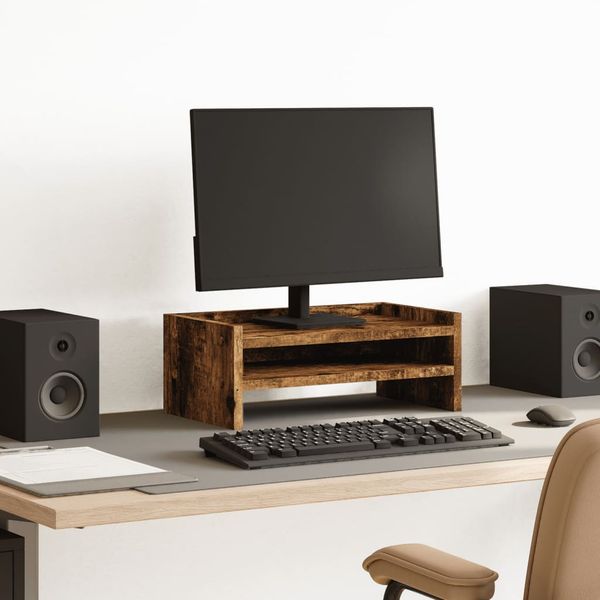 vidaXL Stojan na monitor dymový dub 42x24x16 cm kompozitné drevo