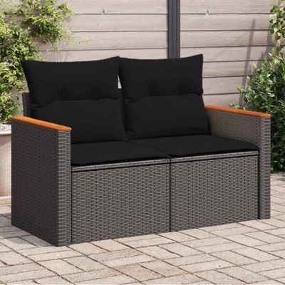 vidaXL Záhradná pohovka s vankúšmi 2-miestna čierna polyrattan
