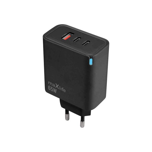 Nabíjačka Maxlife MXTC-09-65ACC GaN PD QC 2x USB-C 1x USB 65W čierna
