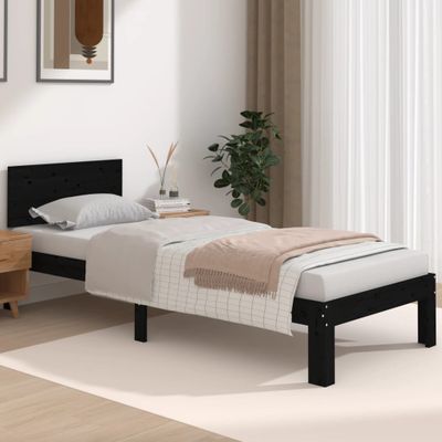 vidaXL Posteľný rám čierny drevený masív 75x190cm malé jednolôžko