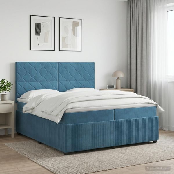 vidaXL Posteľ boxspring s matracom Modrá 200 x 200 cm Zamat