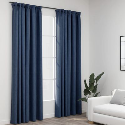 vidaXL Zatemňovacie závesy, ľanový vzhľad, háčiky 2ks, modré 140x225cm