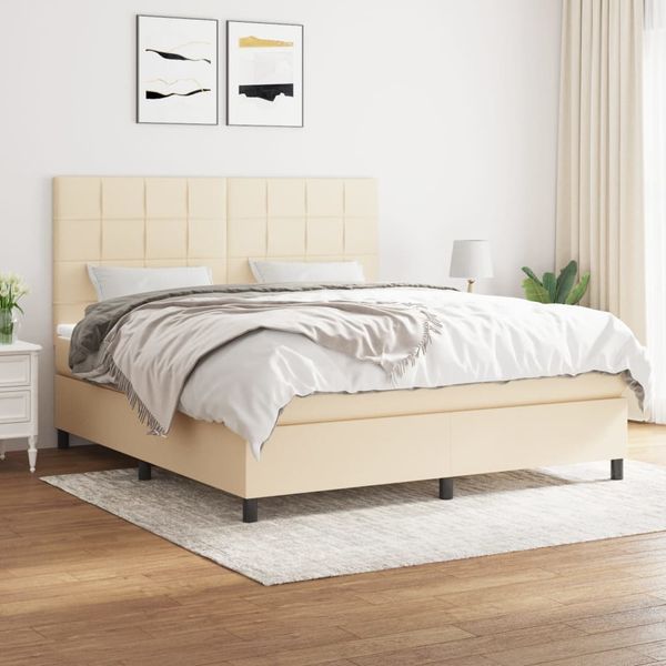 vidaXL Posteľný rám boxspring s matracom krémový 180x200 cm látka