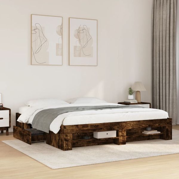 vidaXL Posteľný rám bez matraca dymový dub 180x200 cm kompozitné drevo