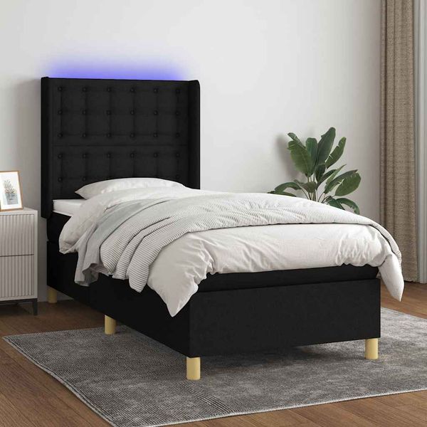 vidaXL Posteľ boxsping s matracom a LED čierna 90x200 cm látka