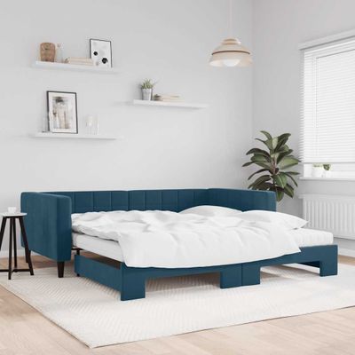 vidaXL Rozkladacia denná posteľ s matracmi modrá 100x200 cm zamat
