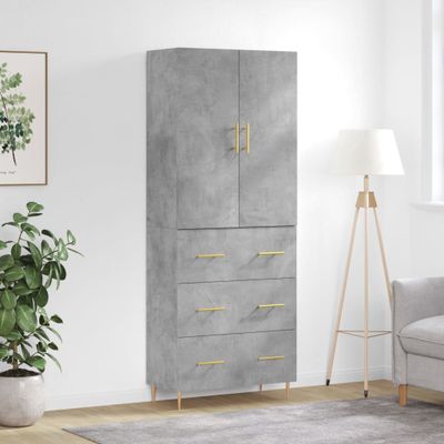 vidaXL Vysoká skrinka betónová sivá 69,5x34x180 cm spracované drevo