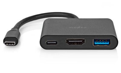 NEDIS USB 3.2 Gen 1 adaptér/ USB-C zástrčka - USB-A zásuvka - USB-C zásuvka/ výstup HDMI/ čierny/ box/ 10 cm Dokovacia stanica, USB-C, HDMI, USB 3.0, USB-C, čierna