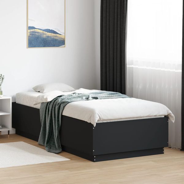 vidaXL Posteľný rám s LED svetlami čierny 90x200 cm kompozitné drevo