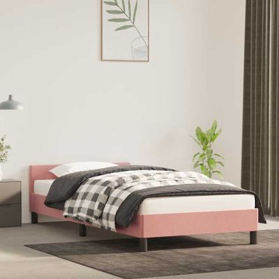 vidaXL Rám postele s čelom bez matraca ružový 90x200 cm zamat