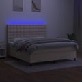 vidaXL Posteľ boxsping s matracom a LED krémová 180x200 cm látka