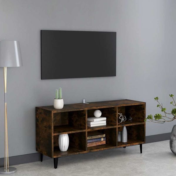 vidaXL TV skrinka, kovové nohy, tmavý dub 103,5x30x50 cm