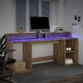 vidaXL Stôl s LED svetlami dub artisian 200x55x91 cm kompozitné drevo